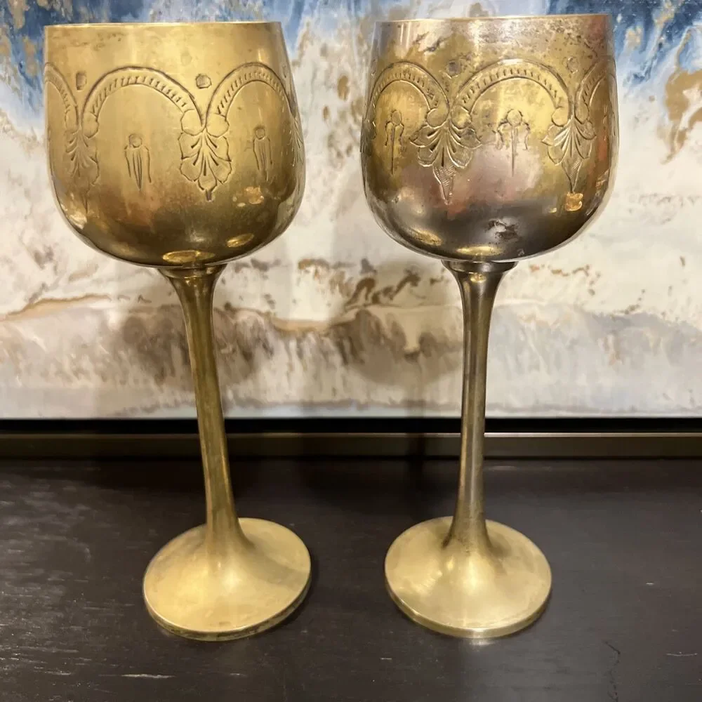 Vintage Antique Silver Plated Brass Wine Goblet Kiddush Cup/ See Details